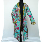 Turquoise-olive-green-floral Long Quilted