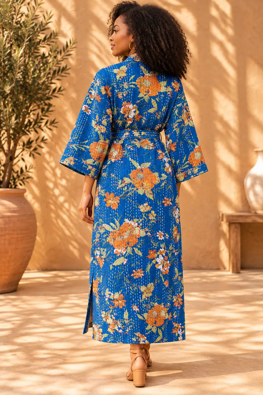 Azure Marigold – Kantha Quilted Cotton Kimono