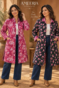 Cotton Quilted Reversible Spring/Fall Jacket - Long - Black & Pink Floral
