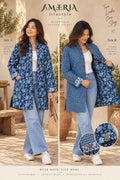 Cotton Quilted Reversible Spring/Fall Jacket - Long - Navy Blue Floral & Light Blue Geometric