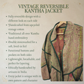 Vintage Reversible Kantha Jacket – Blush Floral & Forest Green – XL/2XL