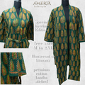 Forest Green Paisley Housecoat Kimono — Kantha Stitched Organic Cotton