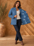 Cotton Quilted Reversible Spring/Fall Jacket - Short/Mid - Indigo Blue Geometric & Floral