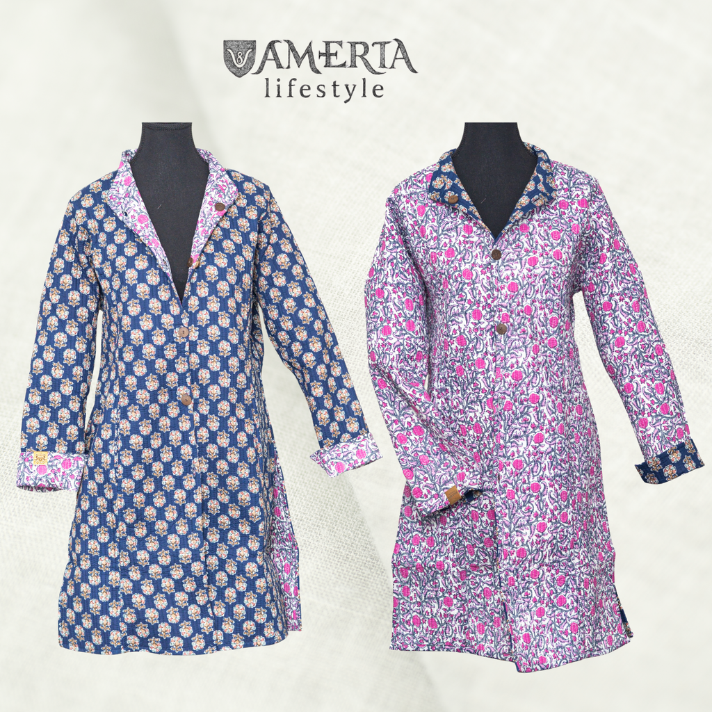 Navy medallion and pink paisley reversible quilted jacket