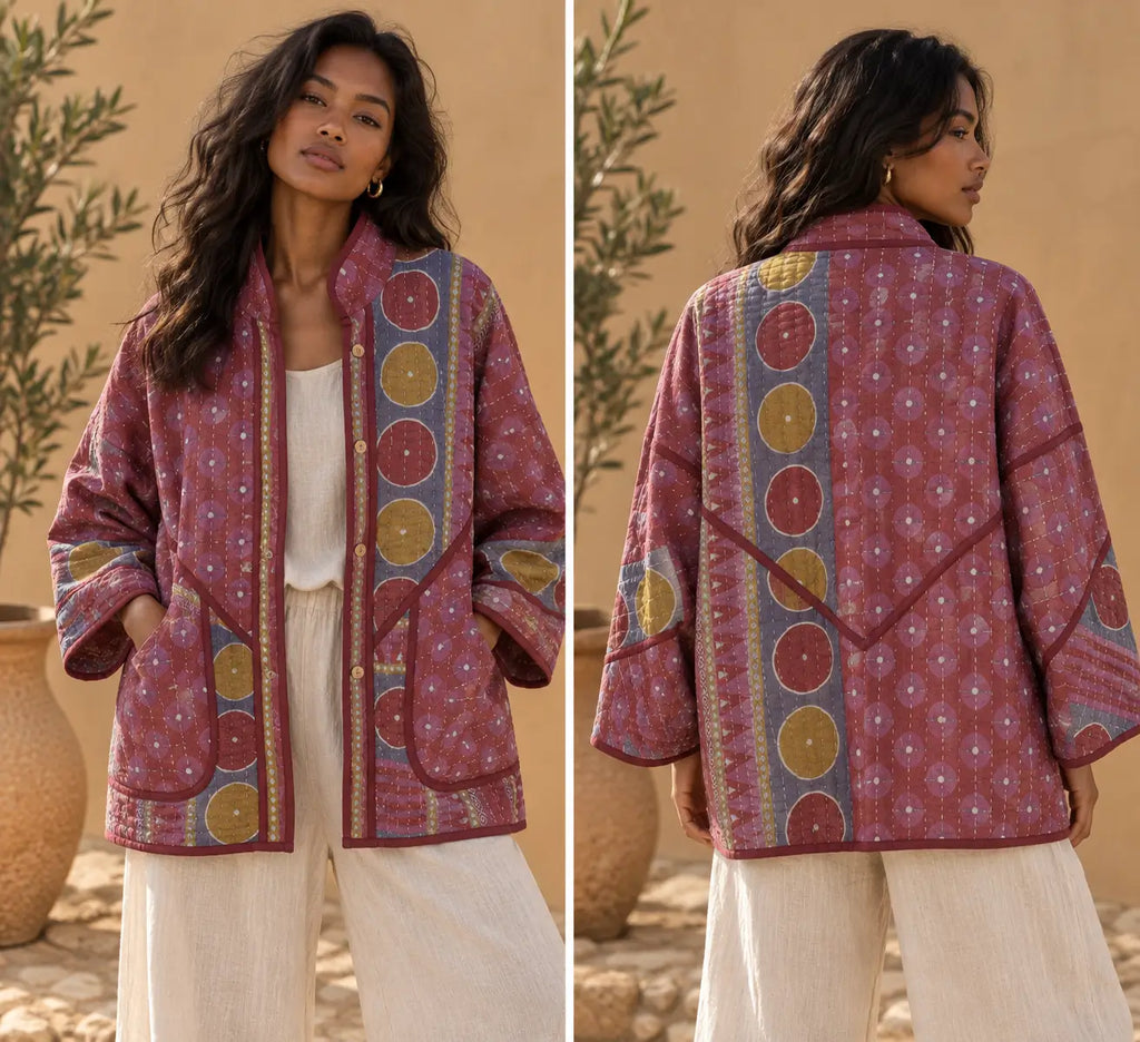 Rosewood Mosaic Reversible Kantha Jacket