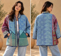 Vintage Sage Green & Dusty Rose Botanical Kantha Reversible Jacket