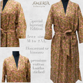 Sand Beige Botanical Housecoat Kimono — Kantha Stitched Organic Cotton