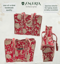 Premium Cotton Tote Bag with Front Pocket – Red Floral Vine Print