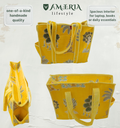 Premium Cotton Tote Bag with Side Pocket – Yellow Tropical Palm Print