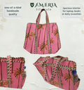 Premium Cotton Tote Bag with Side Pocket – Pink Palm Print