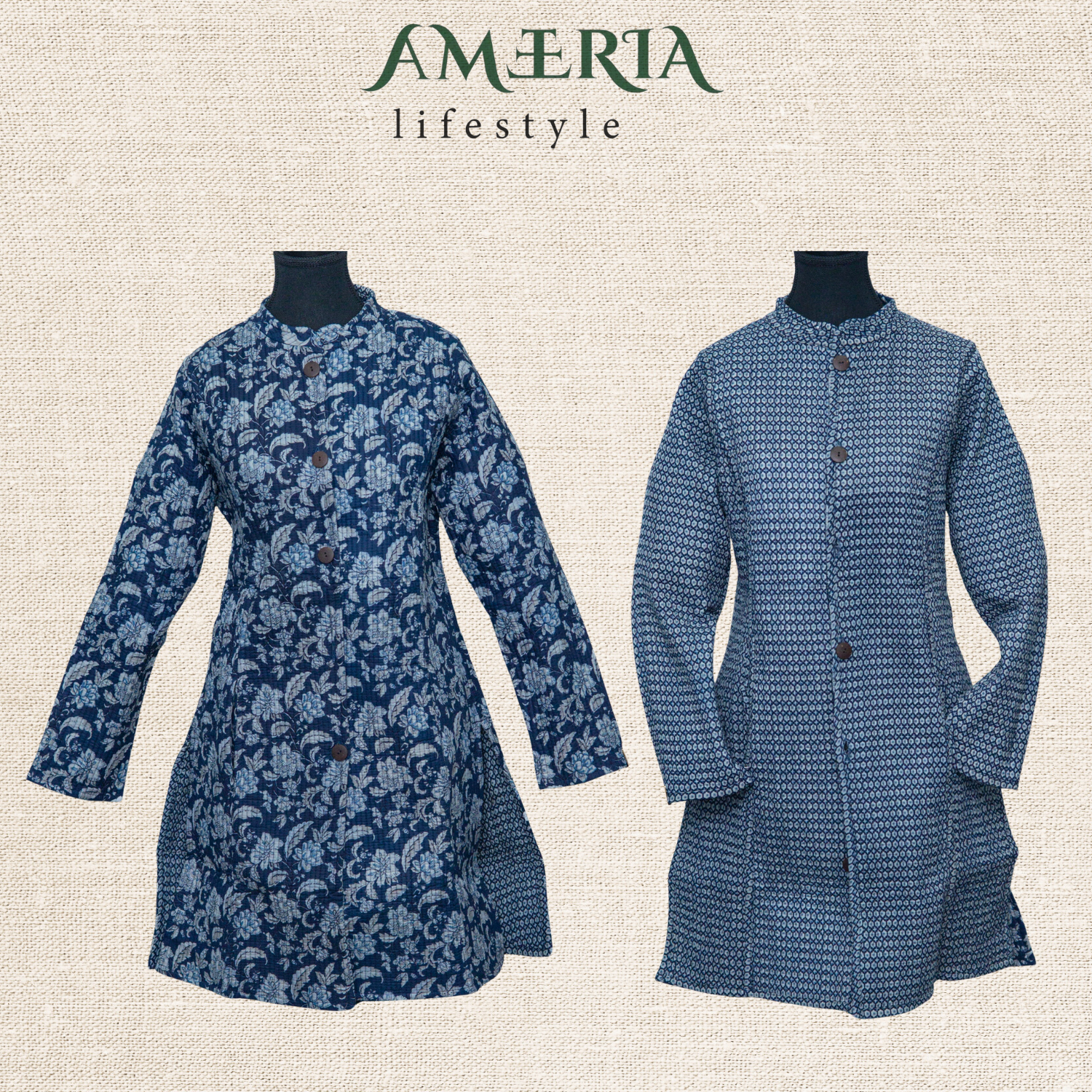 Royal blue paisley and white floral reversible quilted jacket