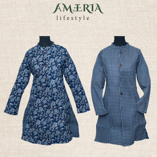 Royal blue paisley and white floral reversible quilted jacket