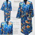Royal Blue Floral Housecoat Kimono — Kantha Stitched Organic Cotton