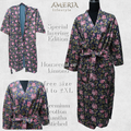 Navy Blue Floral Housecoat Kimono — Kantha Stitched Organic Cotton