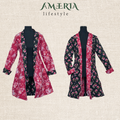 Black and pink floral reversible quilted jacket