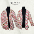 Cream and pink hand block print reversible quilted short jacket