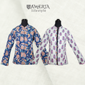 Royal blue paisley and white floral reversible quilted short/mid size jacket