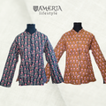 Caramel and black hand block print reversible quilted short/mid size jacket