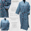 Dusty Teal Housecoat Kimono — Kantha Stitched Organic Cotton